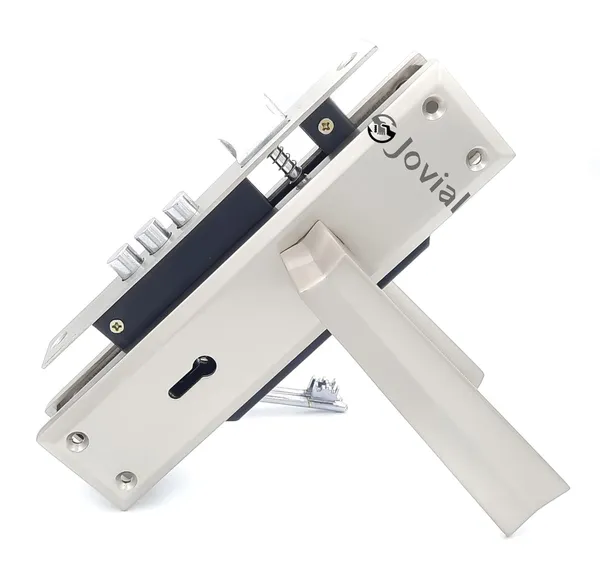 KY-53_-_8"_Plate_Mortise_Door_Lock_Handle_Set/Mortise_Lock_with_Brass_Lock_Body_and_3_Pcs_Keys(Silver_Satin_Finish)