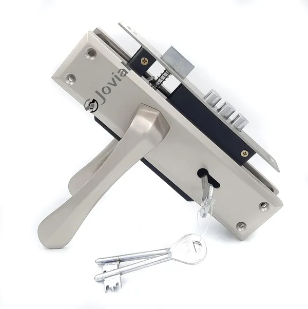 KY-54_-_8"_Plate_Mortise_Door_Lock_Handle_Set/Mortise_Lock_with_Brass_Lock_Body_and_3_Pcs_Keys(Silver_Satin_Finish)