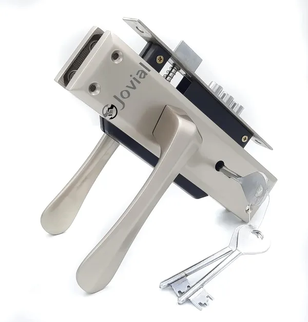 KY-54_-_8"_Plate_Mortise_Door_Lock_Handle_Set/Mortise_Lock_with_Brass_Lock_Body_and_3_Pcs_Keys(Silver_Satin_Finish)
