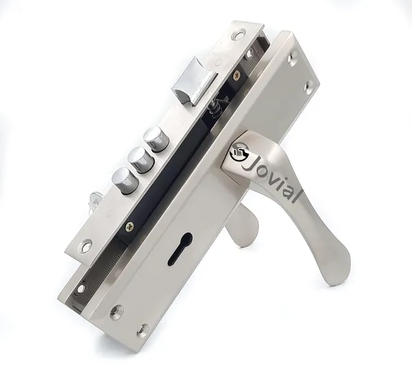 KY-54_-_8"_Plate_Mortise_Door_Lock_Handle_Set/Mortise_Lock_with_Brass_Lock_Body_and_3_Pcs_Keys(Silver_Satin_Finish)