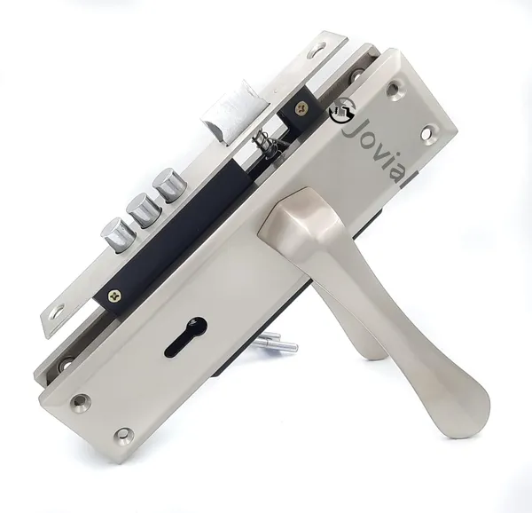 KY-54_-_8"_Plate_Mortise_Door_Lock_Handle_Set/Mortise_Lock_with_Brass_Lock_Body_and_3_Pcs_Keys(Silver_Satin_Finish)