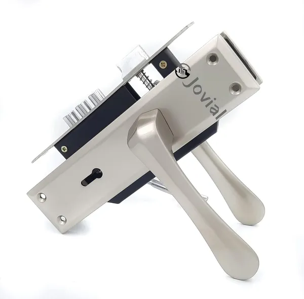 KY-54_-_8"_Plate_Mortise_Door_Lock_Handle_Set/Mortise_Lock_with_Brass_Lock_Body_and_3_Pcs_Keys(Silver_Satin_Finish)