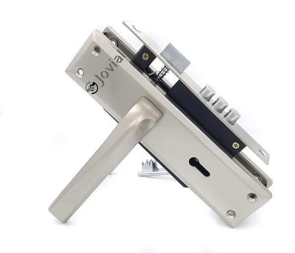 KY-55_-_8"_Plate_Mortise_Door_Lock_Handle_Set/Mortise_Lock_with_Brass_Lock_Body_and_3_Pcs_Keys(Silver_Satin_Finish)