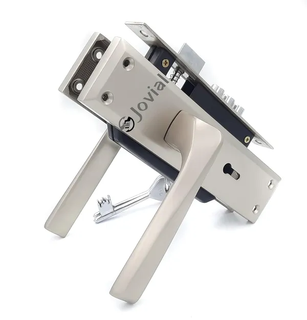 KY-55_-_8"_Plate_Mortise_Door_Lock_Handle_Set/Mortise_Lock_with_Brass_Lock_Body_and_3_Pcs_Keys(Silver_Satin_Finish)