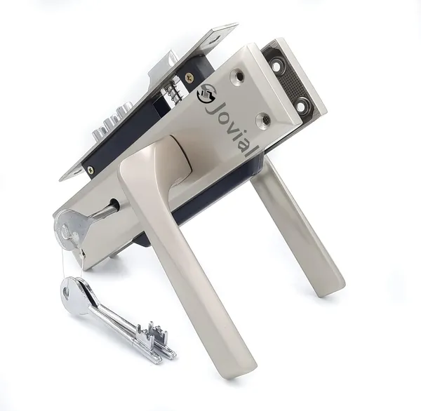 KY-55_-_8"_Plate_Mortise_Door_Lock_Handle_Set/Mortise_Lock_with_Brass_Lock_Body_and_3_Pcs_Keys(Silver_Satin_Finish)