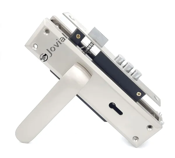 KY-56_-_8"_Plate_Mortise_Door_Lock_Handle_Set/Mortise_Lock_with_Brass_Lock_Body_and_3_Pcs_Keys(Silver_Satin_Finish)