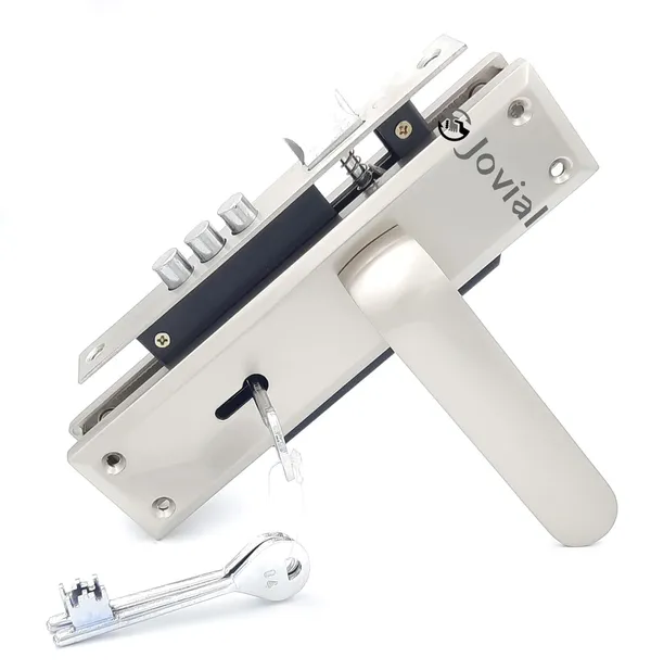 KY-56_-_8"_Plate_Mortise_Door_Lock_Handle_Set/Mortise_Lock_with_Brass_Lock_Body_and_3_Pcs_Keys(Silver_Satin_Finish)