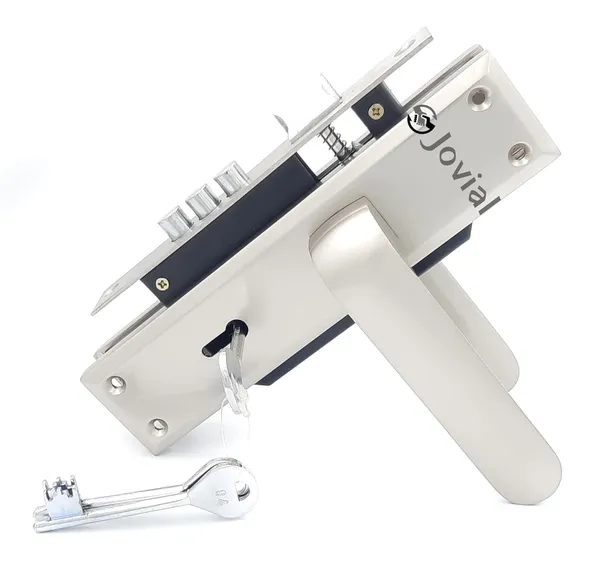 KY-56_-_8"_Plate_Mortise_Door_Lock_Handle_Set/Mortise_Lock_with_Brass_Lock_Body_and_3_Pcs_Keys(Silver_Satin_Finish)