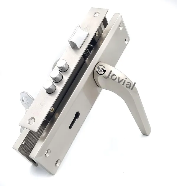 KY-57_-_8"_Plate_Mortise_Door_Lock_Handle_Set/Mortise_Lock_with_Brass_Lock_Body_and_3_Pcs_Keys(Silver_Satin_Finish)