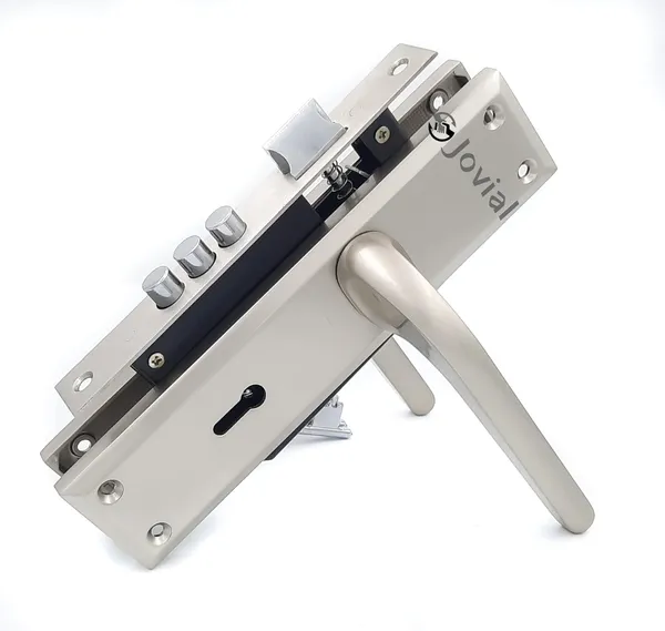 KY-57_-_8"_Plate_Mortise_Door_Lock_Handle_Set/Mortise_Lock_with_Brass_Lock_Body_and_3_Pcs_Keys(Silver_Satin_Finish)