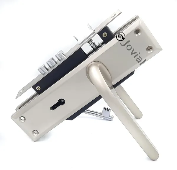 KY-57_-_8"_Plate_Mortise_Door_Lock_Handle_Set/Mortise_Lock_with_Brass_Lock_Body_and_3_Pcs_Keys(Silver_Satin_Finish)