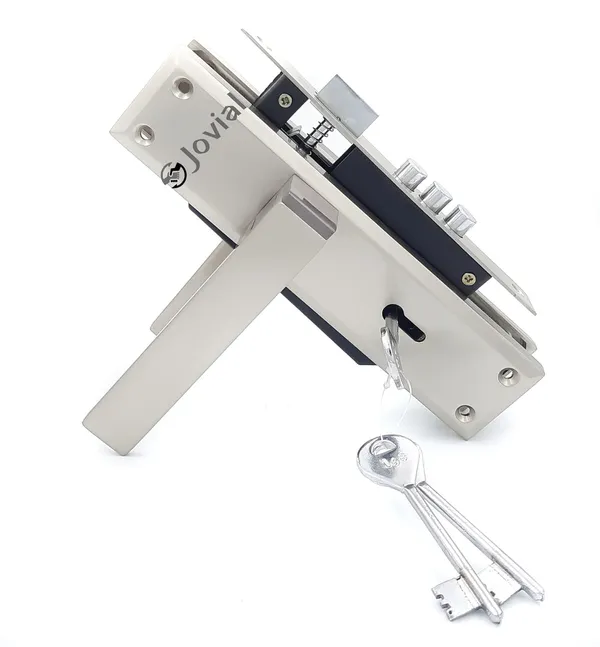 KY-58_-_8"_Plate_Mortise_Door_Lock_Handle_Set/Mortise_Lock_with_Brass_Lock_Body_and_3_Pcs_Keys(Silver_Satin_Finish)