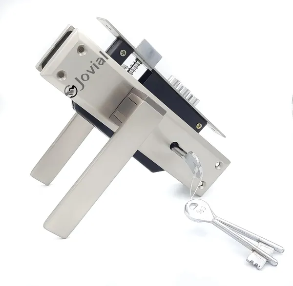 KY-58_-_8"_Plate_Mortise_Door_Lock_Handle_Set/Mortise_Lock_with_Brass_Lock_Body_and_3_Pcs_Keys(Silver_Satin_Finish)