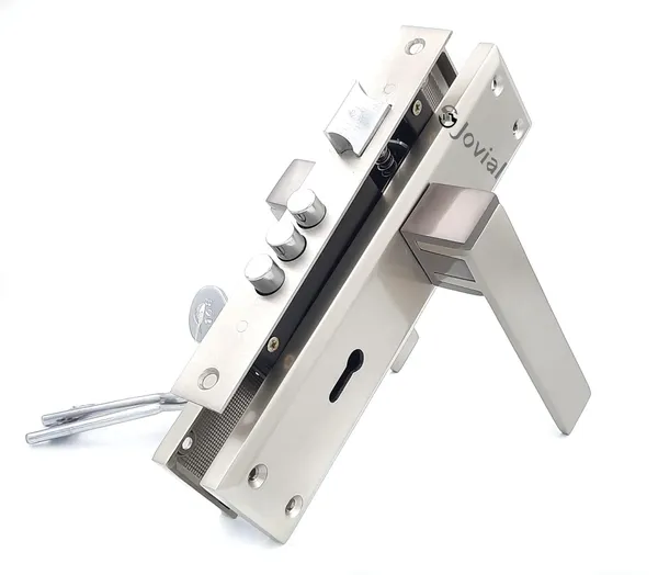 KY-58_-_8"_Plate_Mortise_Door_Lock_Handle_Set/Mortise_Lock_with_Brass_Lock_Body_and_3_Pcs_Keys(Silver_Satin_Finish)