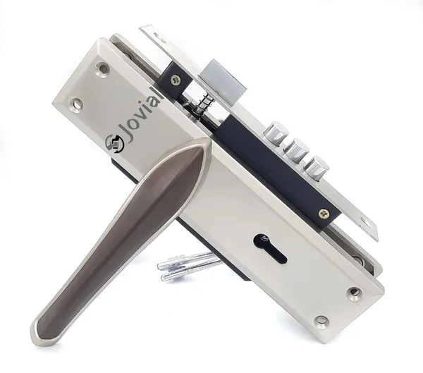 KY-Sigma_-_8"_Plate_Mortise_Door_Lock_Handle_Set/Mortise_Lock_with_Brass_Lock_Body_and_3_Pcs_Keys(Silver_Satin_Finish)
