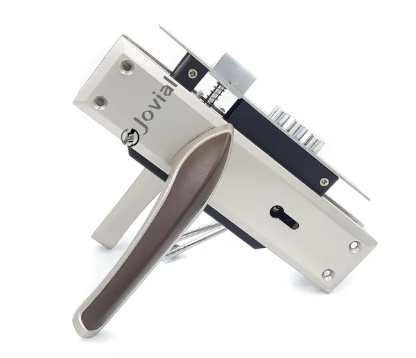 KY-Sigma_-_8"_Plate_Mortise_Door_Lock_Handle_Set/Mortise_Lock_with_Brass_Lock_Body_and_3_Pcs_Keys(Silver_Satin_Finish)