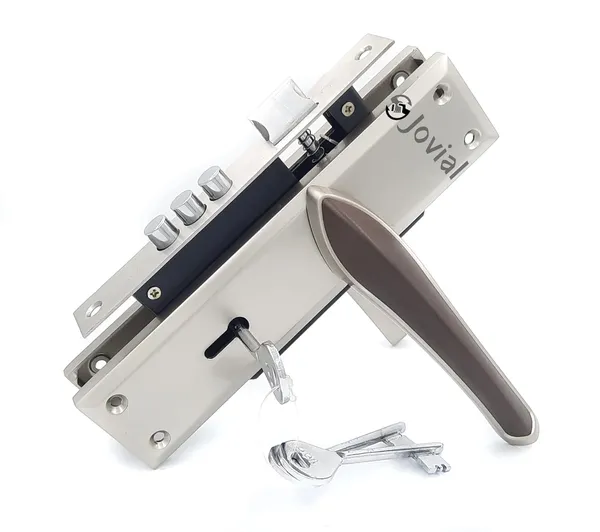 KY-Sigma_-_8"_Plate_Mortise_Door_Lock_Handle_Set/Mortise_Lock_with_Brass_Lock_Body_and_3_Pcs_Keys(Silver_Satin_Finish)
