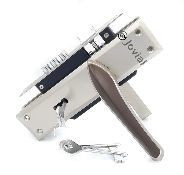 KY-Sigma_-_8"_Plate_Mortise_Door_Lock_Handle_Set/Mortise_Lock_with_Brass_Lock_Body_and_3_Pcs_Keys(Silver_Satin_Finish)