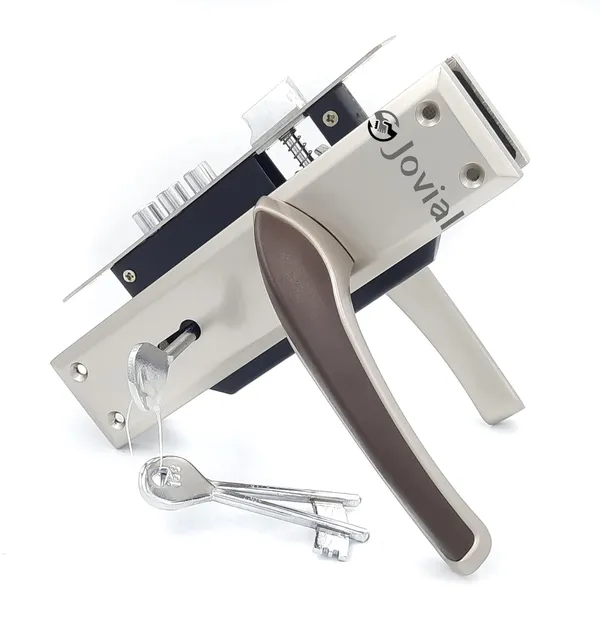 KY-Sigma_-_8"_Plate_Mortise_Door_Lock_Handle_Set/Mortise_Lock_with_Brass_Lock_Body_and_3_Pcs_Keys(Silver_Satin_Finish)