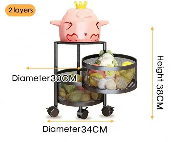 2_Layer_with_Top_Layer_Kitchen_Rotating_Trolley_Storage_Rack(2_Layer,_Round_Shape,_Black)