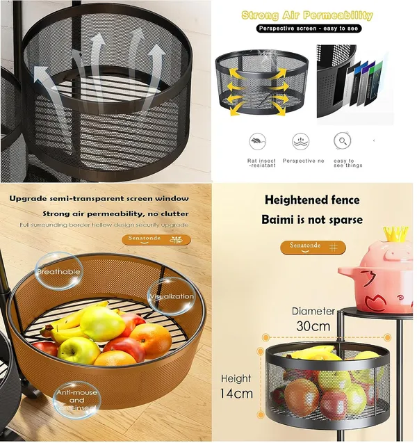 2_Layer_with_Top_Layer_Kitchen_Rotating_Trolley_Storage_Rack(2_Layer,_Round_Shape,_Black)