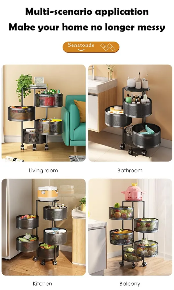 2_Layer_with_Top_Layer_Kitchen_Rotating_Trolley_Storage_Rack(2_Layer,_Round_Shape,_Black)