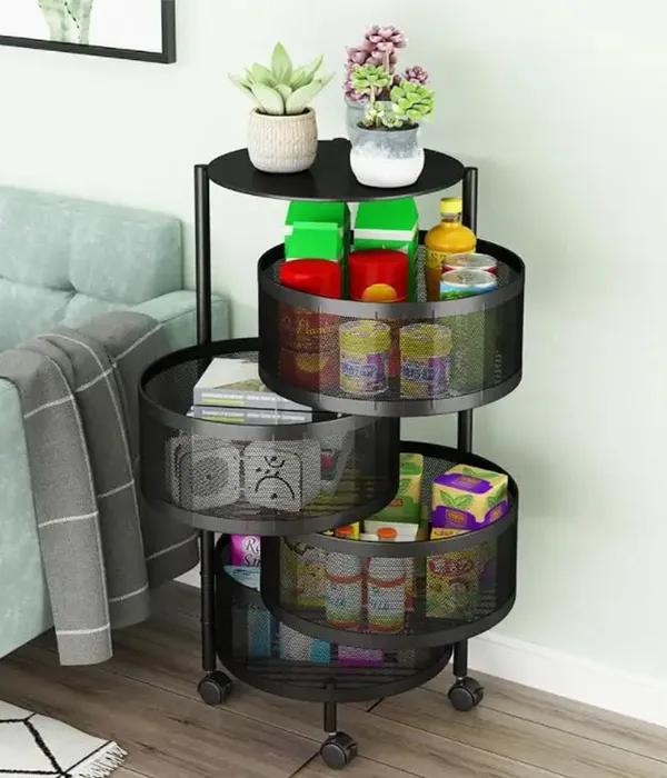 4_Layer_with_Top_Layer_Kitchen_Rotating_Trolley_Storage_Rack(4_Layer,_Round_Shape,_Black)