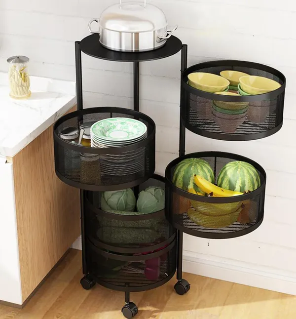 5_Layer_with_Top_Layer_Kitchen_Rotating_Trolley_Storage_Rack(5_Layer,_Round_Shape,_Black)