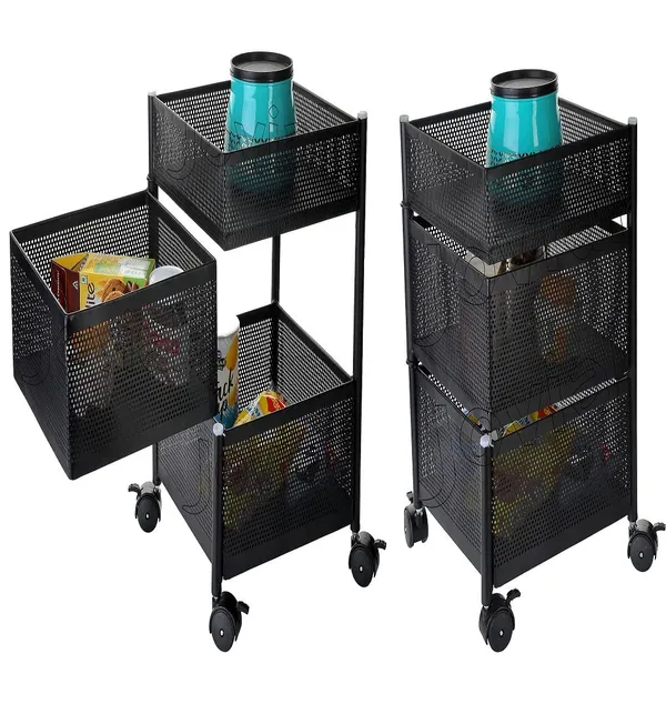 2_Layer_with_Top_Layer_Kitchen_Rotating_Trolley_Storage_Rack(3_Layer,_Square_Shape,_Black)