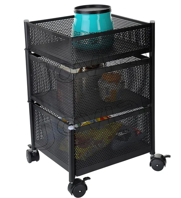2_Layer_with_Top_Layer_Kitchen_Rotating_Trolley_Storage_Rack(3_Layer,_Square_Shape,_Black)