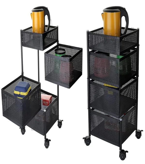 3_Layer_with_Top_Layer_Kitchen_Rotating_Trolley_Storage_Rack(4_Layer,_Square_Shape,_Black)
