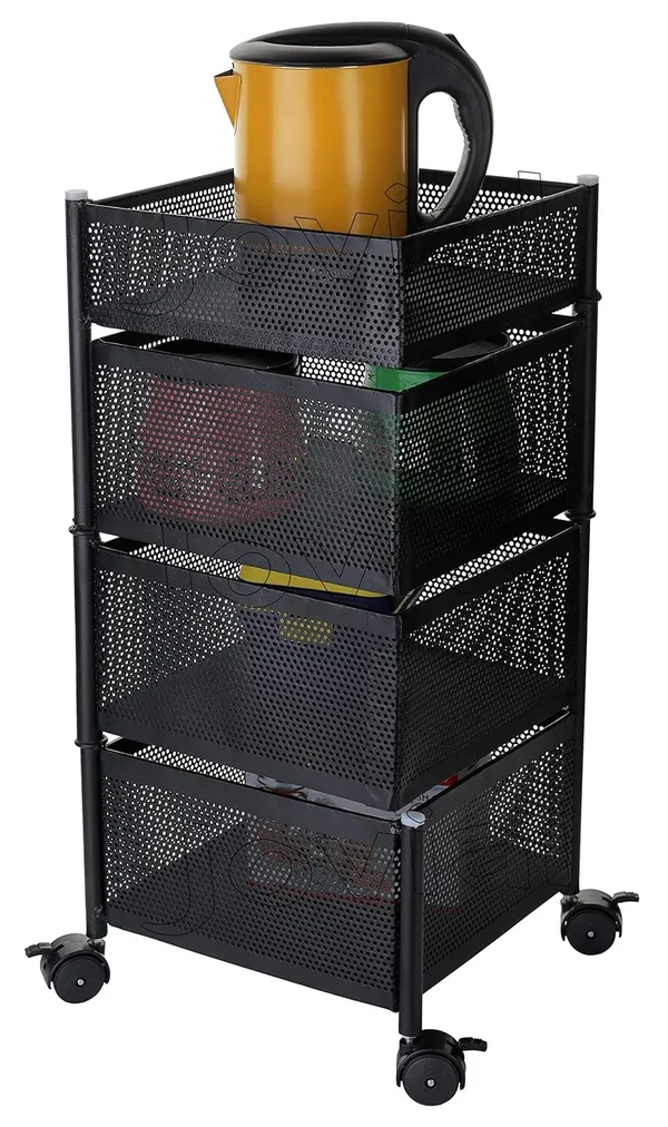 3_Layer_with_Top_Layer_Kitchen_Rotating_Trolley_Storage_Rack(4_Layer,_Square_Shape,_Black)