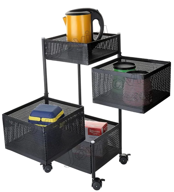 3_Layer_with_Top_Layer_Kitchen_Rotating_Trolley_Storage_Rack(4_Layer,_Square_Shape,_Black)