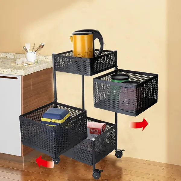 3_Layer_with_Top_Layer_Kitchen_Rotating_Trolley_Storage_Rack(4_Layer,_Square_Shape,_Black)