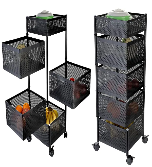 5_Layer_Kitchen_Rotating_Trolley_Storage_Rack(5_Layer,_Square_Shape,_Black)