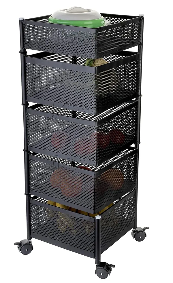 5_Layer_Kitchen_Rotating_Trolley_Storage_Rack(5_Layer,_Square_Shape,_Black)