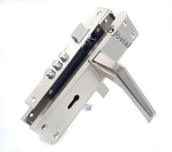 KY-51_-_8"_Plate_Mortise_Door_Lock_Handle_Set/Mortise_Lock_with_Brass_Lock_Body_and_3_Pcs_Keys(Silver_Satin_Finish)