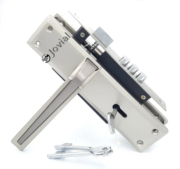 KY-51_-_8"_Plate_Mortise_Door_Lock_Handle_Set/Mortise_Lock_with_Brass_Lock_Body_and_3_Pcs_Keys(Silver_Satin_Finish)