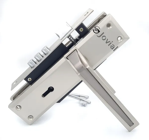 KY-51_-_8"_Plate_Mortise_Door_Lock_Handle_Set/Mortise_Lock_with_Brass_Lock_Body_and_3_Pcs_Keys(Silver_Satin_Finish)