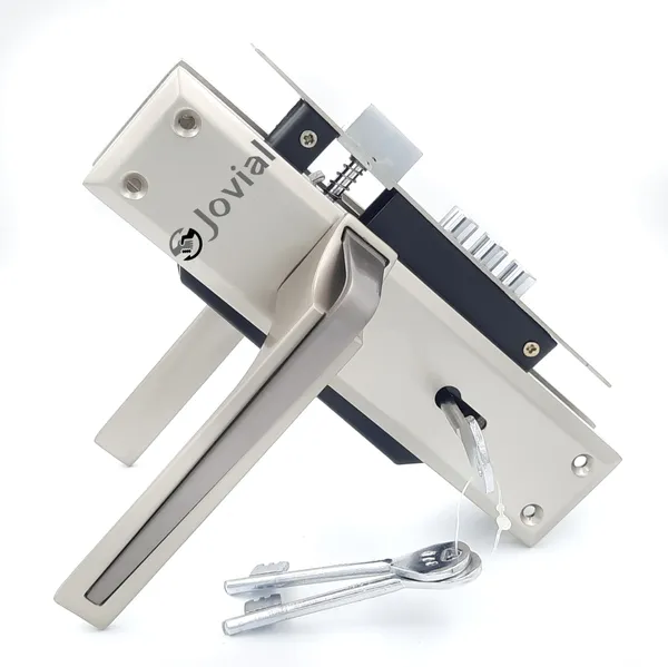 KY-51_-_8"_Plate_Mortise_Door_Lock_Handle_Set/Mortise_Lock_with_Brass_Lock_Body_and_3_Pcs_Keys(Silver_Satin_Finish)