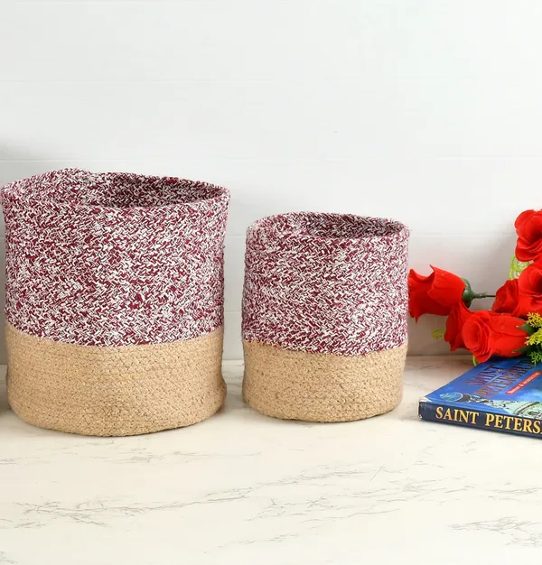 Maroon_Braided_Cotton_Baskets_|_Storage_Bins_Organizer_|_Laundry,_Toys_&_Planter_Basket-_Set_of_2_(8,_6_Inch)_-_Maroon