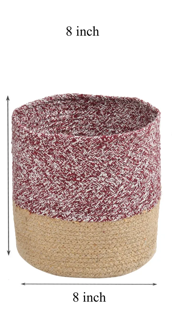 Maroon_Braided_Cotton_Baskets_|_Storage_Bins_Organizer_|_Laundry,_Toys_&_Planter_Basket-_Set_of_2_(8_Inch)_-_Maroon