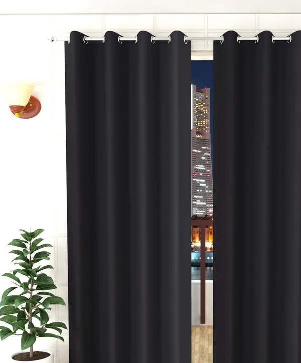 Pack_Of_2_Black_Polyester_Curtains_For_Long_Door/Door/Window