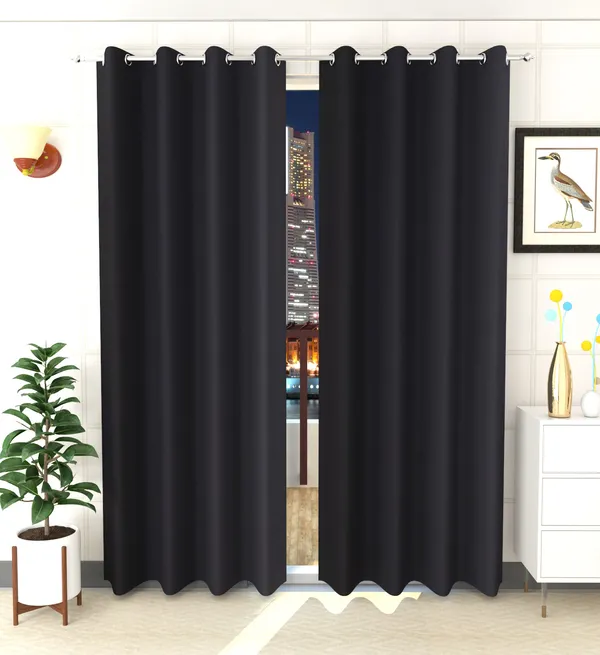 Pack_Of_2_Black_Polyester_Curtains_For_Long_Door/Door/Window