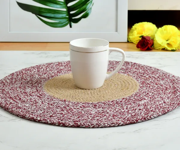 Maroon_Braided_Cotton_Placemats_35_Cm_Round_-_Dining_Table,_Bed_Side/Centre_Table/Shelves