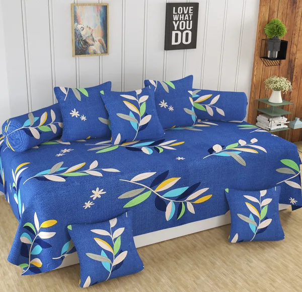 160_TC_Microfiber_Diwan_Set_-_8_Piece_-_Blue