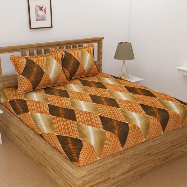 160_TC_Microfiber_Double_Bedsheet_with_2_Pillow_Covers_-_Brown,_Checks