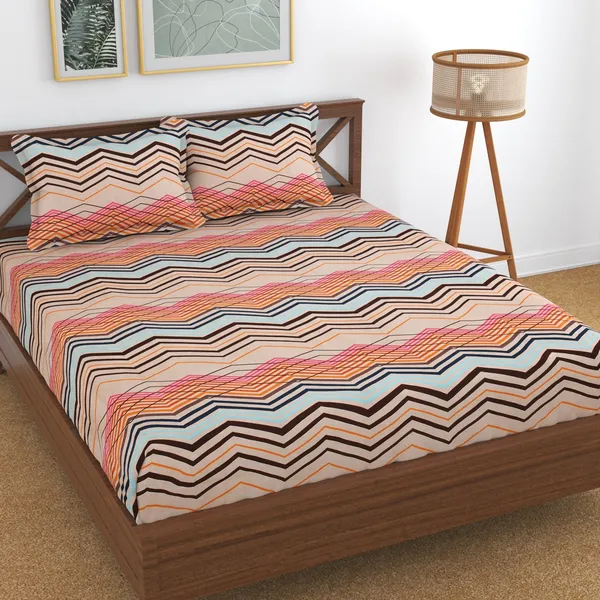 160_TC_Microfiber_Double_Bedsheet_with_2_Pillow_Covers_-Peach-Blue