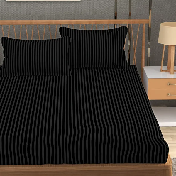 160_TC_Stripe_Glace_Cotton_Double_BedSheet_with_2_Pillow_Covers_-_(90x90_inches)_-_Black