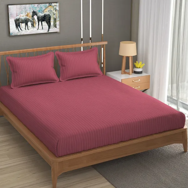 160_TC_Stripe_Glace_Cotton_Double_BedSheet_with_2_Pillow_Covers_-_(90x90_inches)_-_Pink